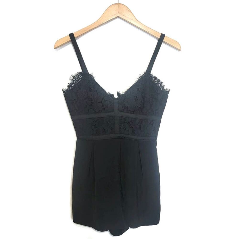 Keepsake Black Lace V Neck Romper Satin Lined Pleated Shorts Party Glam S